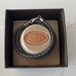 Tod's Dark Braided Leather Choker or Bracelet with Metal Clasp